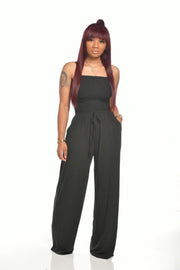 Smellmail™-Off Shoulder Solid Color Smocked Jumpsuit