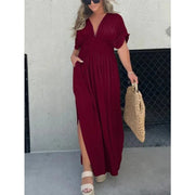 Smellmail™-Slit V-neck long casual dress