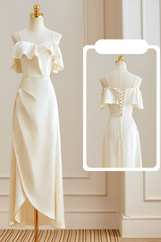 Smellmail™-Champagne satin bridesmaid dress new high-end dress