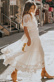 Smellmail™-V-neck short-sleeved lace dress