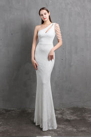 Smellmail™-Solid color one shoulder sequined long evening dress