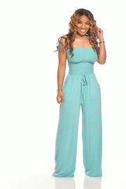 Smellmail™-Off Shoulder Solid Color Smocked Jumpsuit