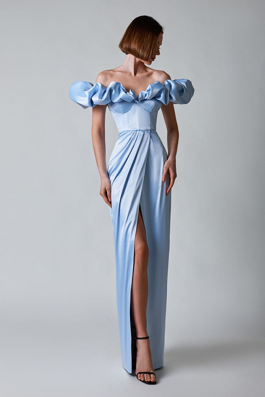 loveedsTM-One-shoulder strapless ruffled dress with high slit