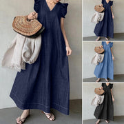 Smellmail™-Denim V-neck Long Dress