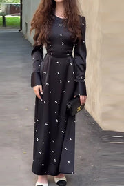 loveedsTM-Round Neck Fashion Print High Waist Long Sleeve Dress