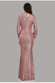 loveedsTM-Long Sleeve V Neck Sequined Fishtail Evening Dress