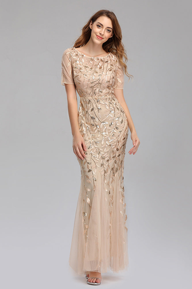 loveedsTM-Slim Fit Mesh Sequin Evening Dress Fishtail Dress