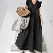 Smellmail™-Denim V-neck Long Dress