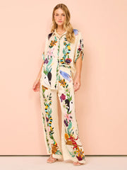 Smellmail™-Graffiti printed satin short-sleeved lapel shirt and trousers casual two-piece set