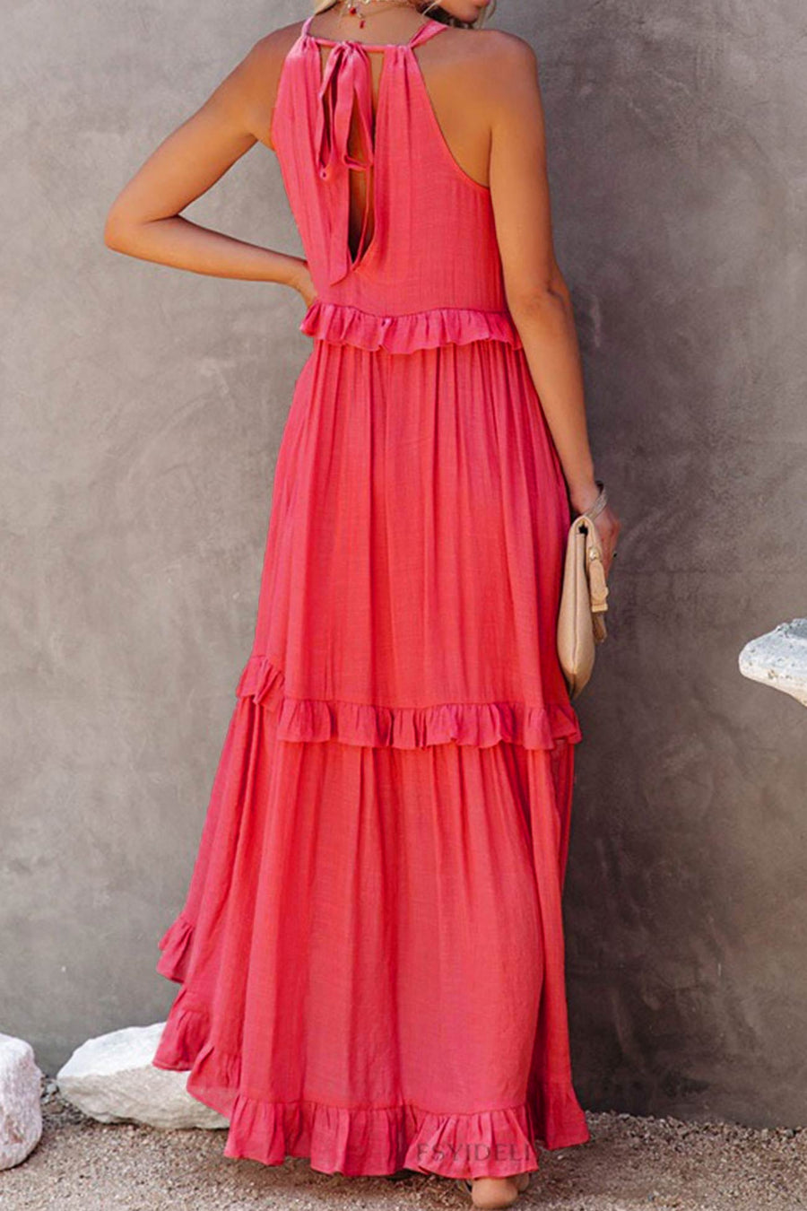 Smellmail™-Halter Sleeveless Pleated Tiered Maxi Dress