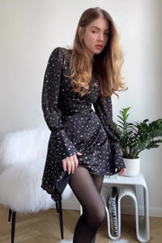 Smellmail™-Polka dot long sleeve v-neck dress sexy backless women's clothing