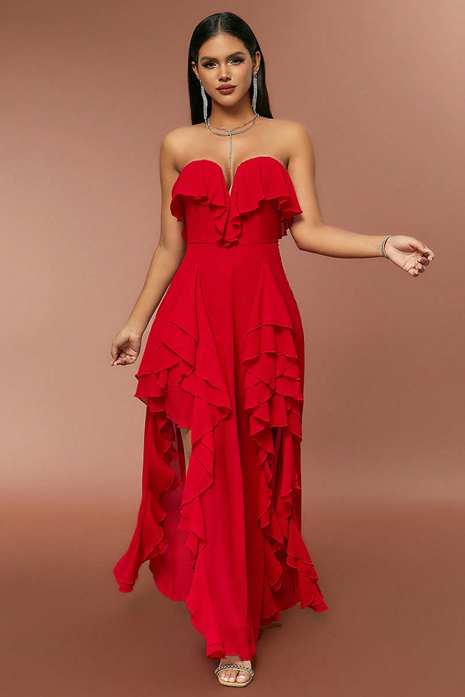 loveedsTM-V-neck ruffled backless dress