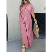 Smellmail™-Slit V-neck long casual dress