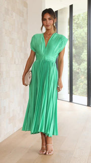 Smellmail™-Timeless Elegance: Draped V-Neck Pleated Skirt Dress