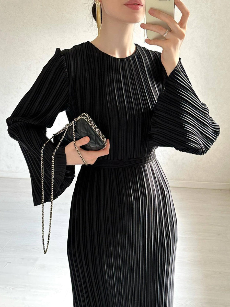 Smellmail™-Pleated Bell Sleeve Maxi Dress