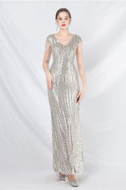 Smellmail™-Beaded sequined long A-line evening gown