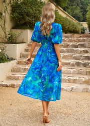 Smellmail™-Summer Temperament Waist V-Neck Printed Dress