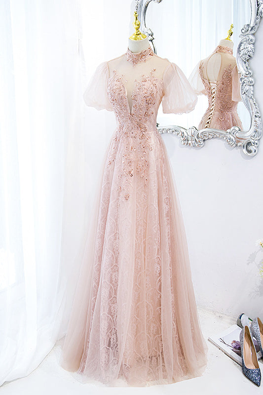 loveedsTM-Pink lace evening gown