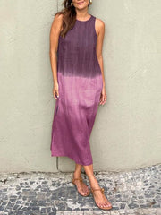 Smellmail™-Casual cotton and linen slit gradient tie-dye long skirt