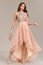 loveedsTM-Halter Neck Sequined Mesh Sleeveless Puff Ball Gown