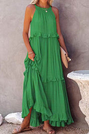 Smellmail™-Halter Sleeveless Pleated Tiered Maxi Dress