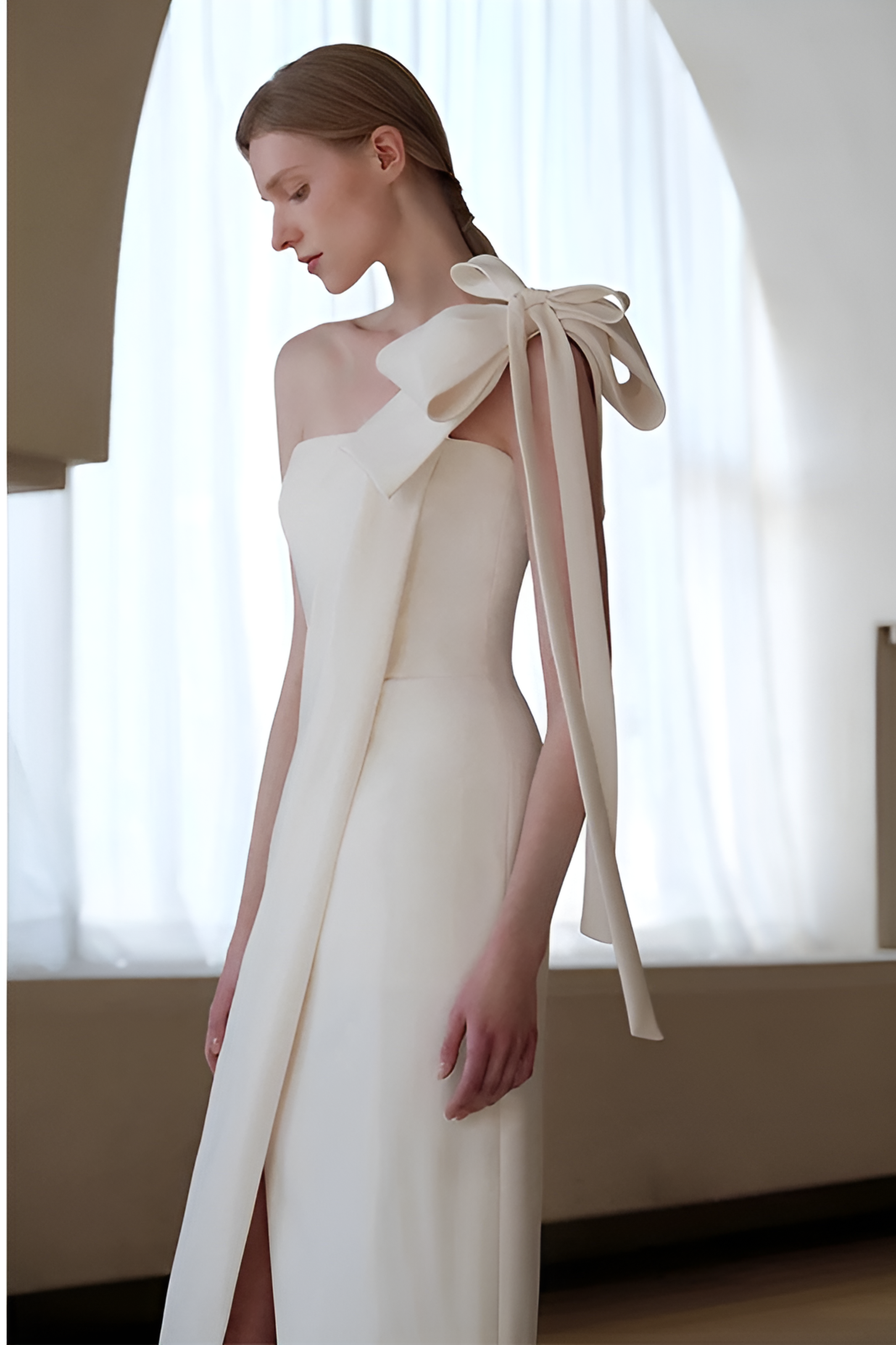 Smellmail™-Elegant banquet sexy slit one-shoulder white evening dress