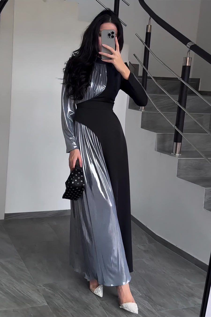 loveedsTM-Long Sleeve Slim Belt Fashion Dress Women's Irregular Long Skirt