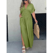 Smellmail™-Slit V-neck long casual dress