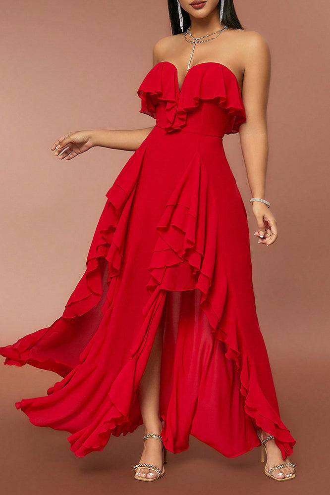 loveedsTM-V-neck ruffled backless dress