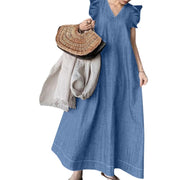 Smellmail™-Denim V-neck Long Dress