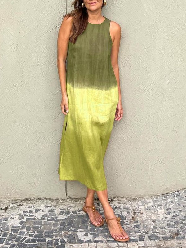 Smellmail™-Casual cotton and linen slit gradient tie-dye long skirt