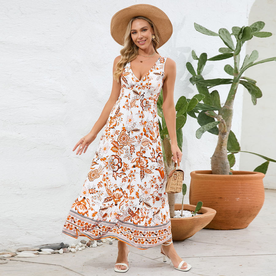 Smellmail™-Vintage Floral Print Summer Maxi Dress