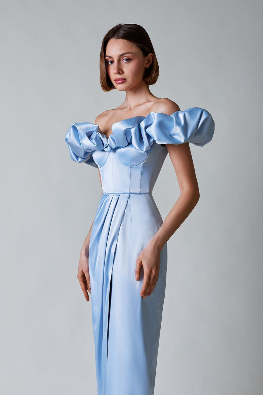 loveedsTM-One-shoulder strapless ruffled dress with high slit