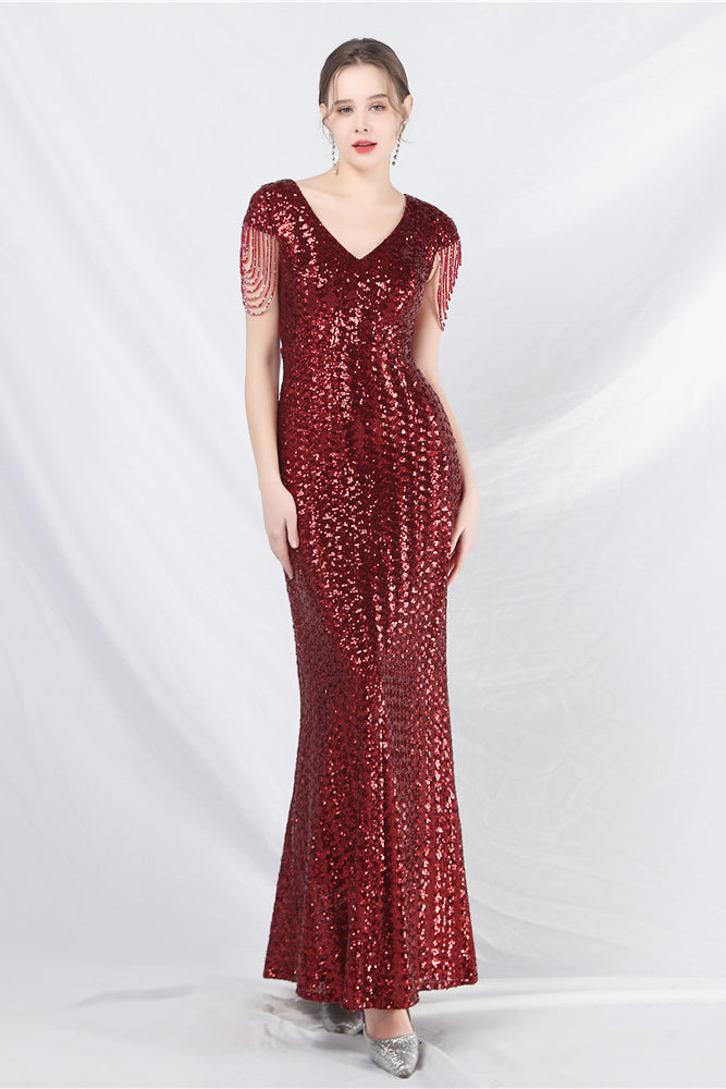 Smellmail™-Beaded sequined long A-line evening gown