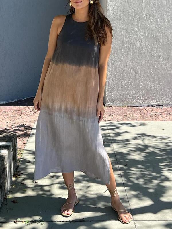 Smellmail™-Casual cotton and linen slit gradient tie-dye long skirt