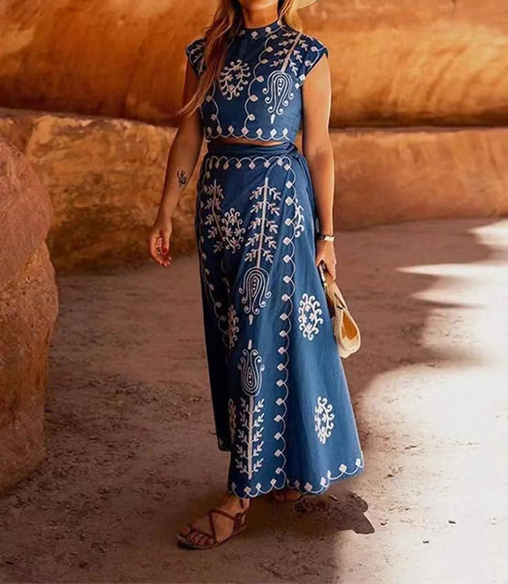 Smellmail™-Stylish Printed Vacation Style Two Piece Dress