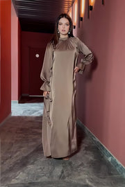 Smellmail™-Solid Color Satin Long Sleeve Loose Dress