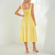 Smellmail™-Sweetheart Neckline Sleeveless Lace Up Midi Dress