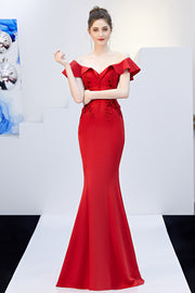 loveedsTM-Long solid color off-the-shoulder evening dress