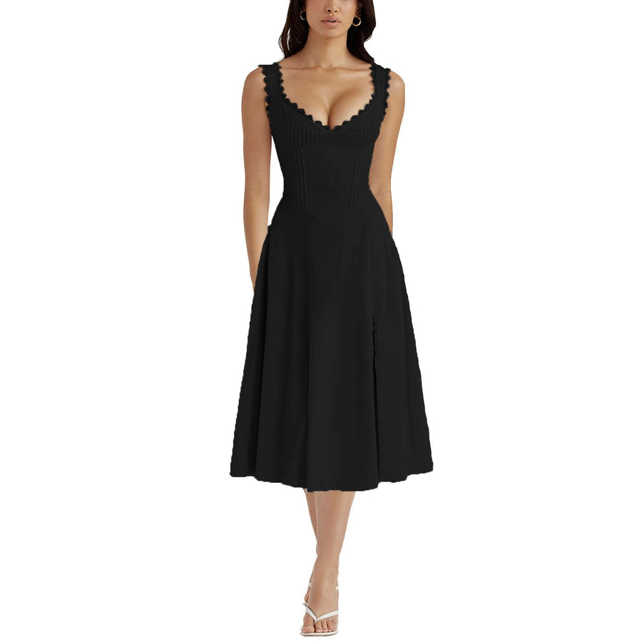 Smellmail™-Sweetheart Neckline Sleeveless Lace Up Midi Dress