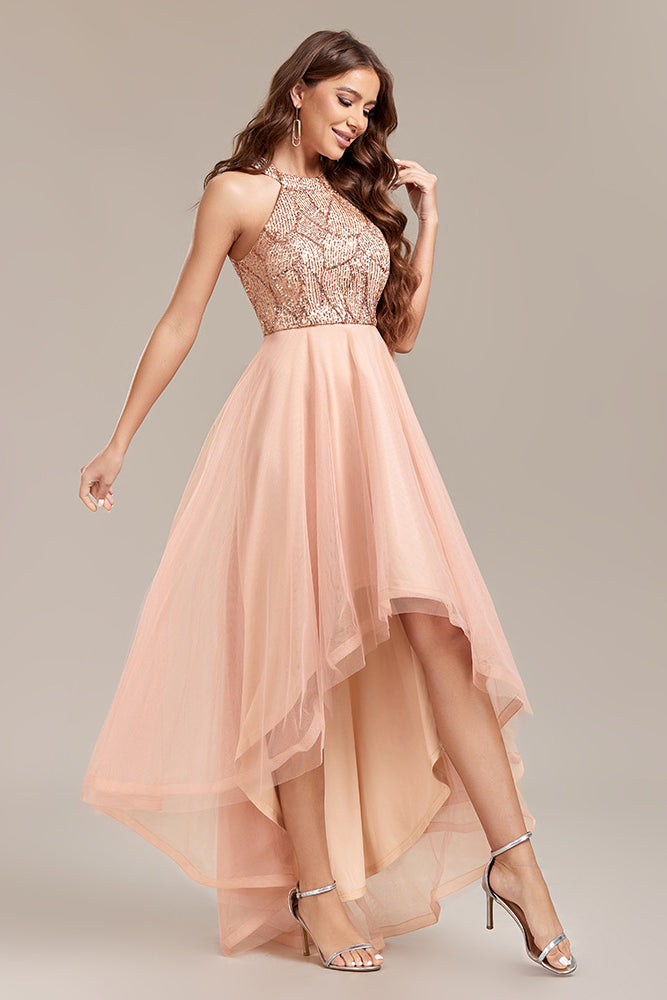 loveedsTM-Halter Neck Sequined Mesh Sleeveless Puff Ball Gown