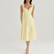 Smellmail™-Sweetheart Neckline Sleeveless Lace Up Midi Dress