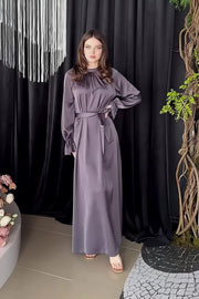 Smellmail™-Solid Color Satin Long Sleeve Loose Dress