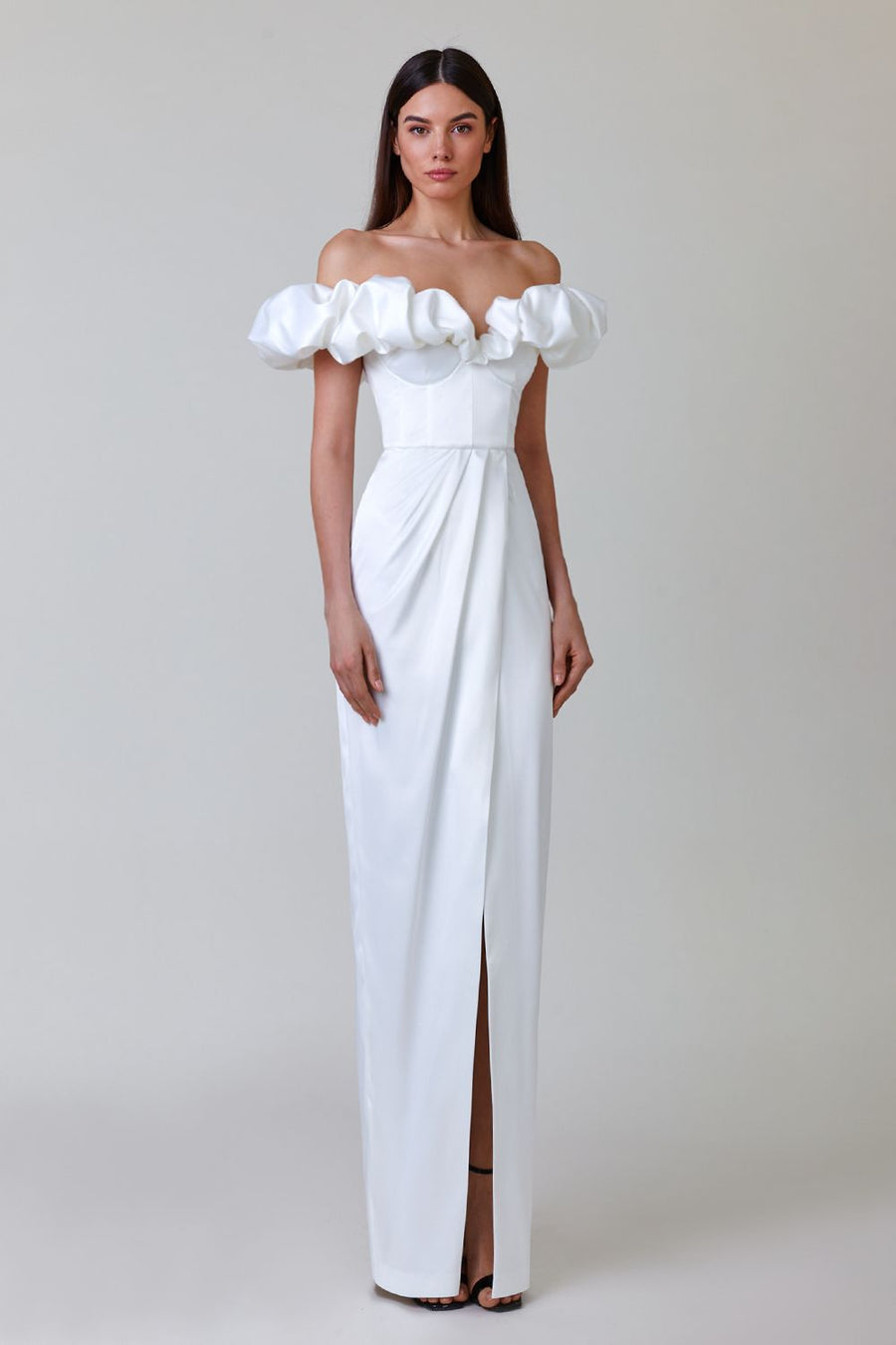 loveedsTM-One-shoulder strapless ruffled dress with high slit