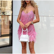 Smellmail™-Women's Feather Fringe Sequin Spaghetti Strap Dress