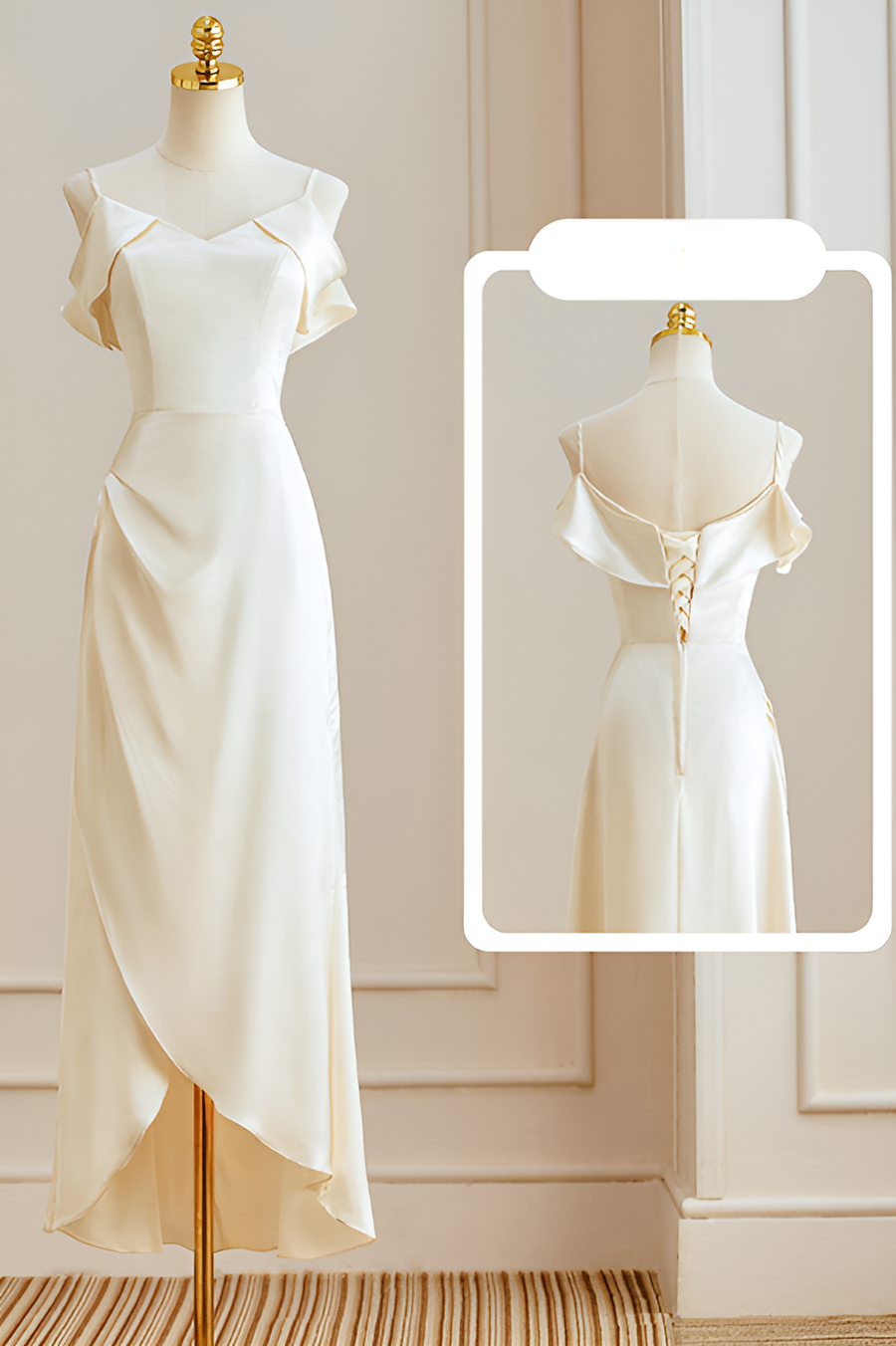 Smellmail™-Champagne satin bridesmaid dress new high-end dress