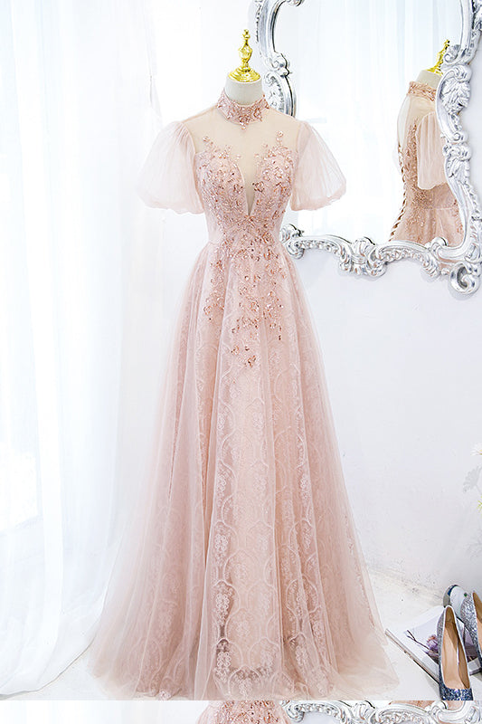 loveedsTM-Pink lace evening gown