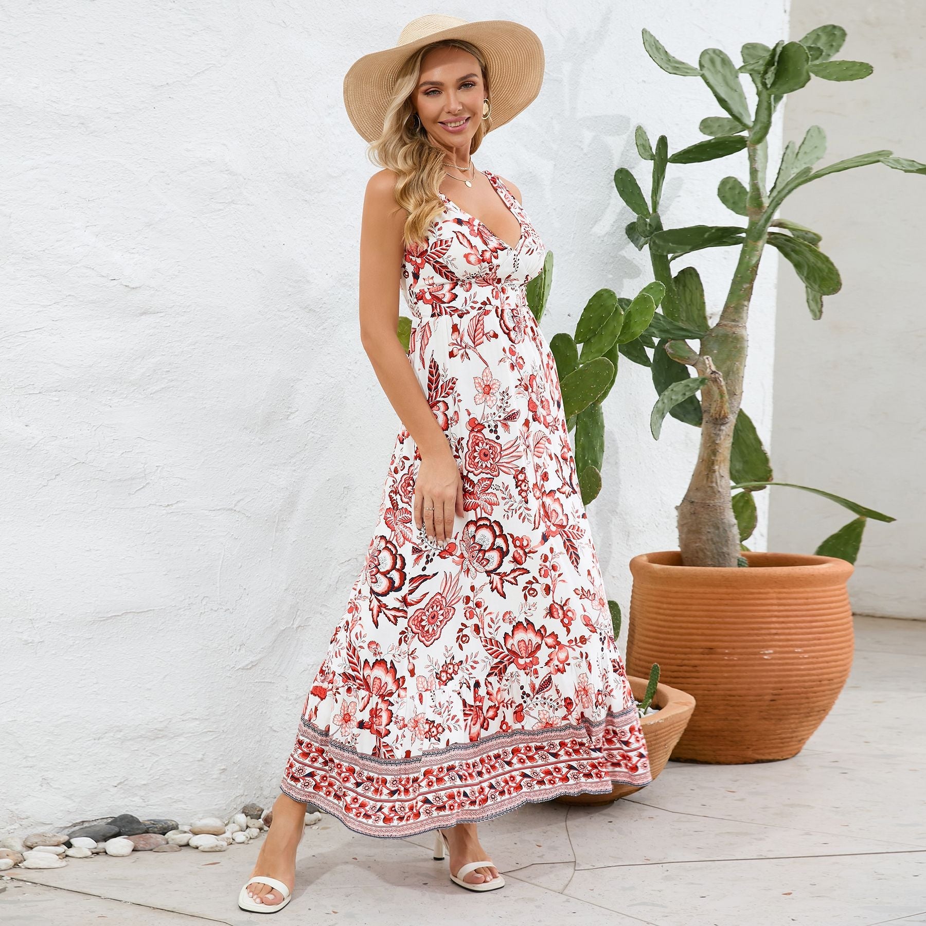 Smellmail™-Vintage Floral Print Summer Maxi Dress