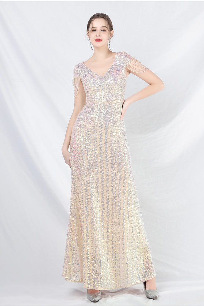 Smellmail™-Beaded sequined long A-line evening gown