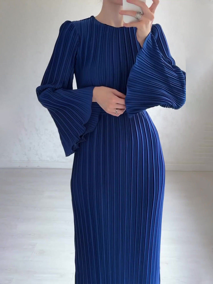 Smellmail™-Pleated Bell Sleeve Maxi Dress